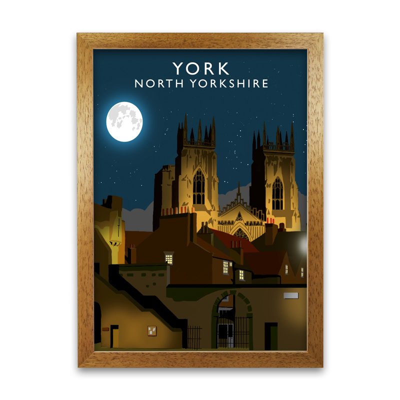 York At Night 1 Piece Single Picture Frame Wall Art, 84.1 cm H x 59.4 cm W, Honey Oak