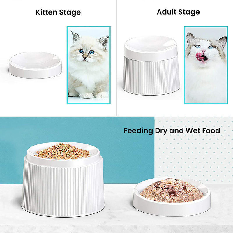 Elevated White Melamine Cat Food Bowl with Stand