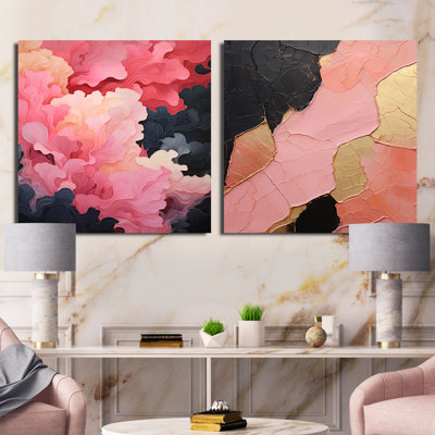 Minimalisme - Poteries roses - Collages abstraits, ensemble de 2 collages carrés