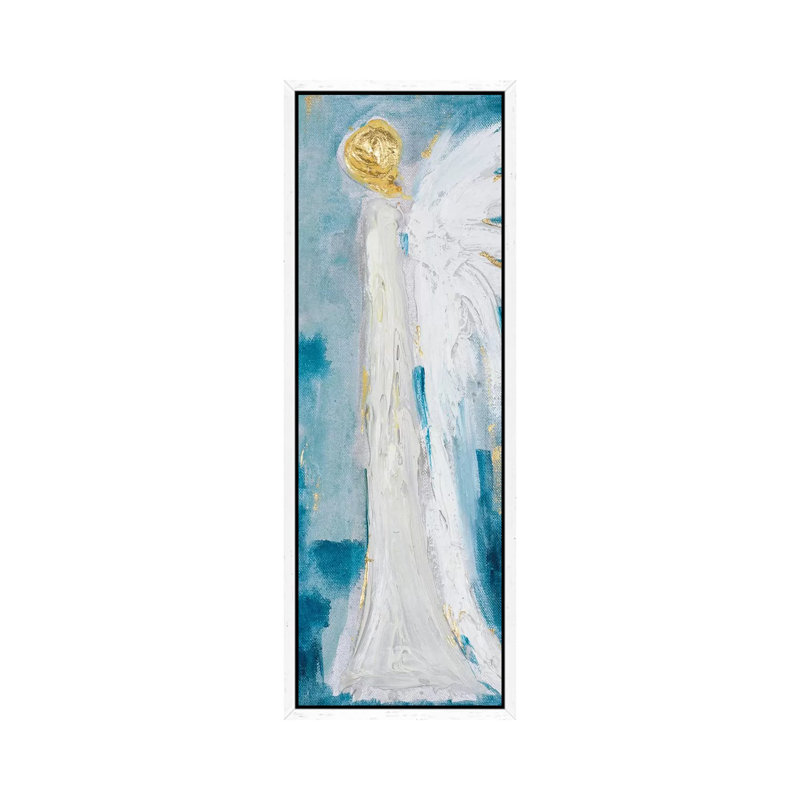 Angel Wings by L. Hewitt - Panoramic Painting on Canvas, White Framed, 30.48 cm H x 91.44 cm W