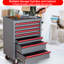 Boîte à outils roulante 26,7 pouces avec 7 tiroirs, conception en acier robuste, roues silencieuses et mécanisme de verrouillage, bleu + rouge, armoire à tiroir en carbone avec construction robuste, mouvement à 4 mouvements, système, gris-brun