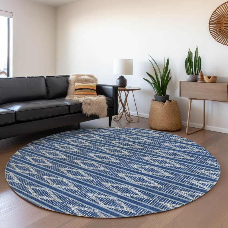 Tapis bleu lavable intérieur / extérieur Lume , 2 pi 6 po x 3 pi 10 po
