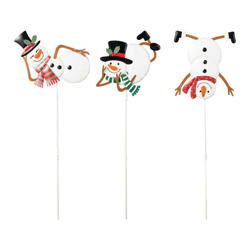 24"H Set Of 3 Christmas Metal Snowman Yard Stake Or Wall Decor(KD,Two Function)