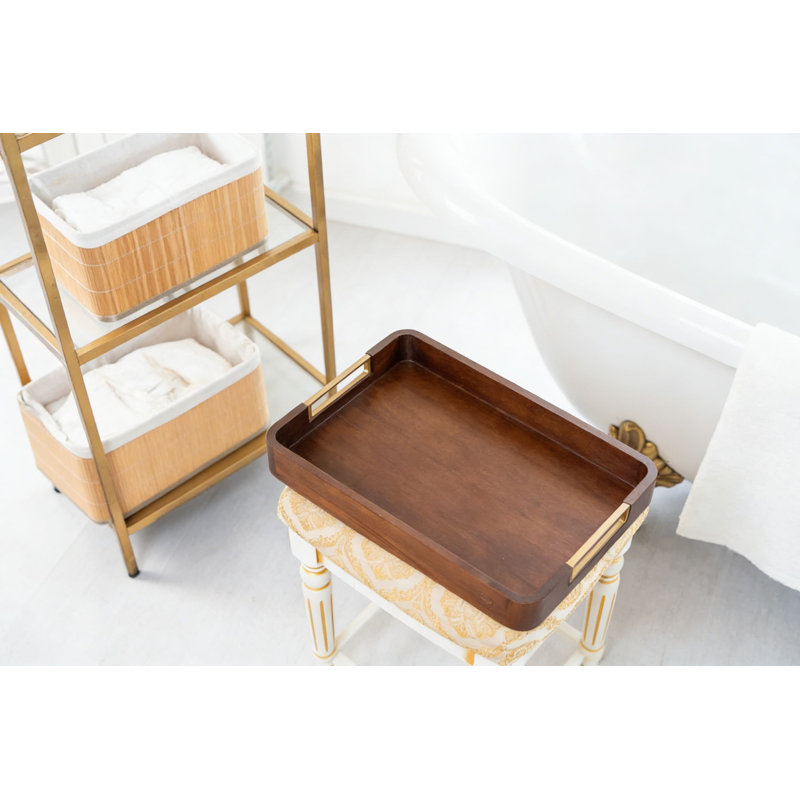 Plateau de service en bois d'acacia avec poignées en aluminium - Grand plateau de table basse avec repose-pieds pour collations, boissons, charcuterie, décoration rustique et service de réception