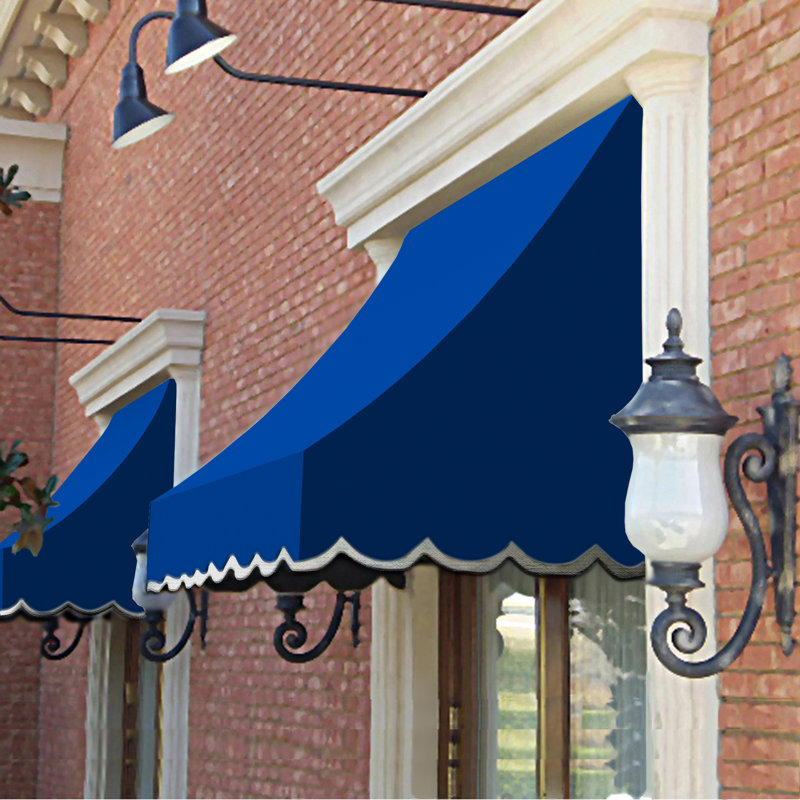 Awntech Nantucket Acrylic Fabric Fixed Awning, Bright Blue, 31" H x 124.5" W x 24" D