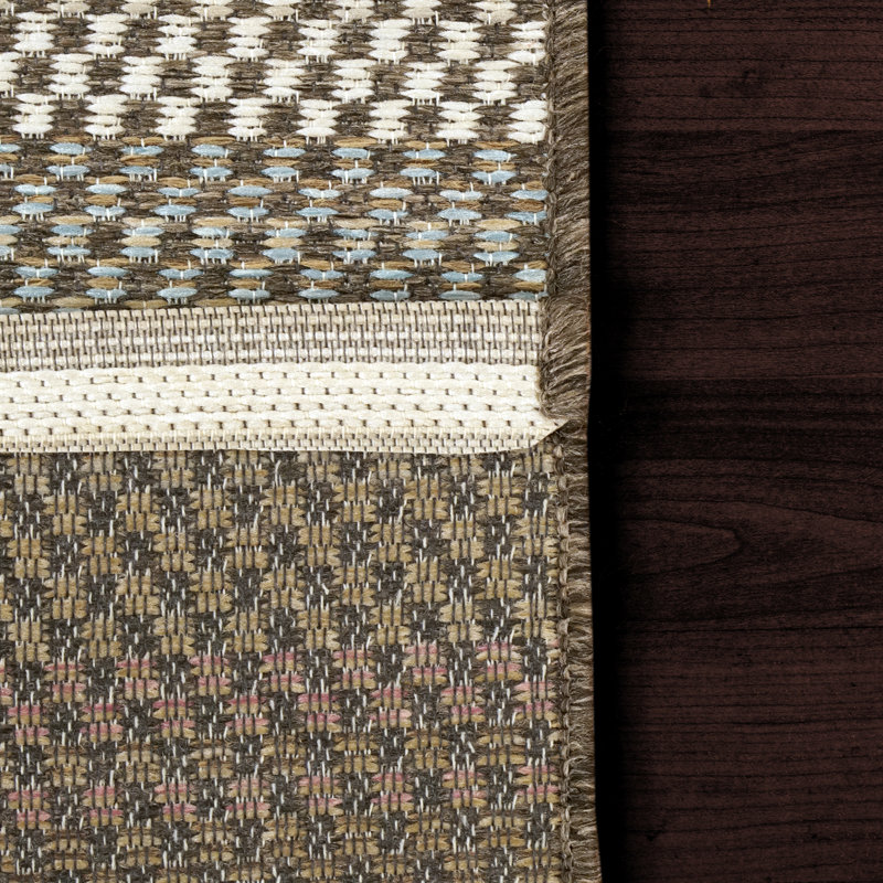 Tapis intérieur/extérieur bleu/brun Larry, Rectangle 5 pi 3 po x 7 pi 7 po