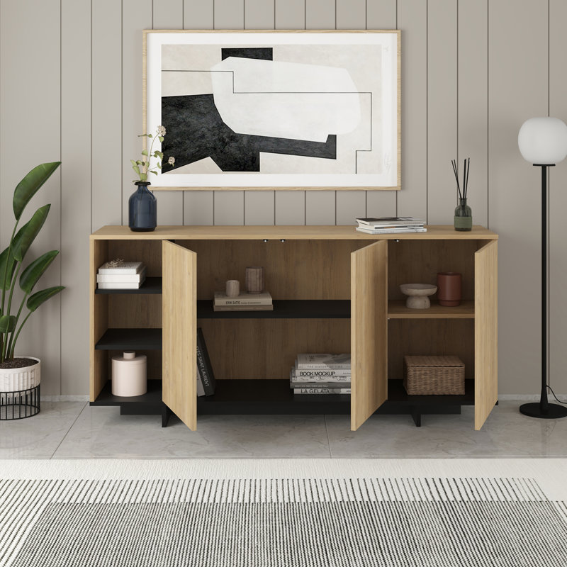 170cm Console Table, Oak/Silky Grey Black