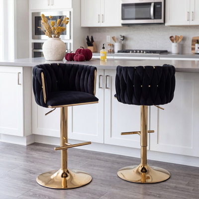 Swivel Adjustable Height Velvet Bar Stool
