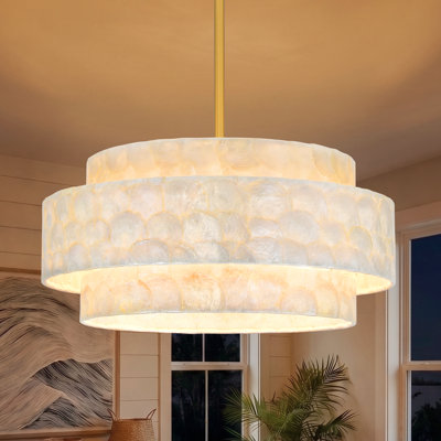 19.7-Inch 5‑Light Natural Capiz Shell Drum Chandelier