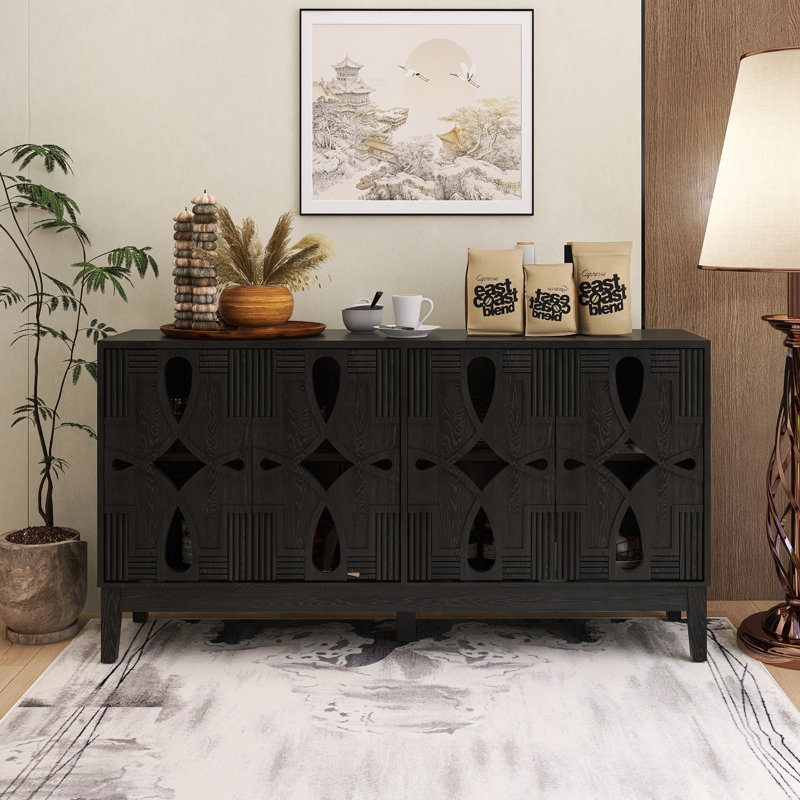 60.50 Inch Sideboard With 4 Doors And Adjustable Shelves, Black