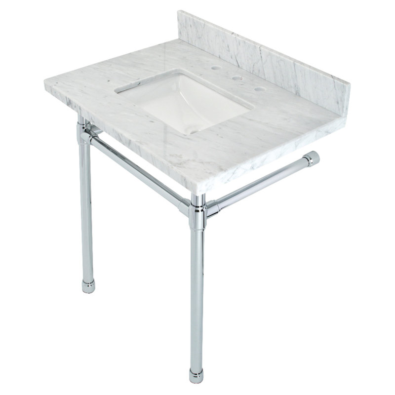 Marble Rectangle Widespread Console Bathroom Sink with Overflow, Polished Chrome