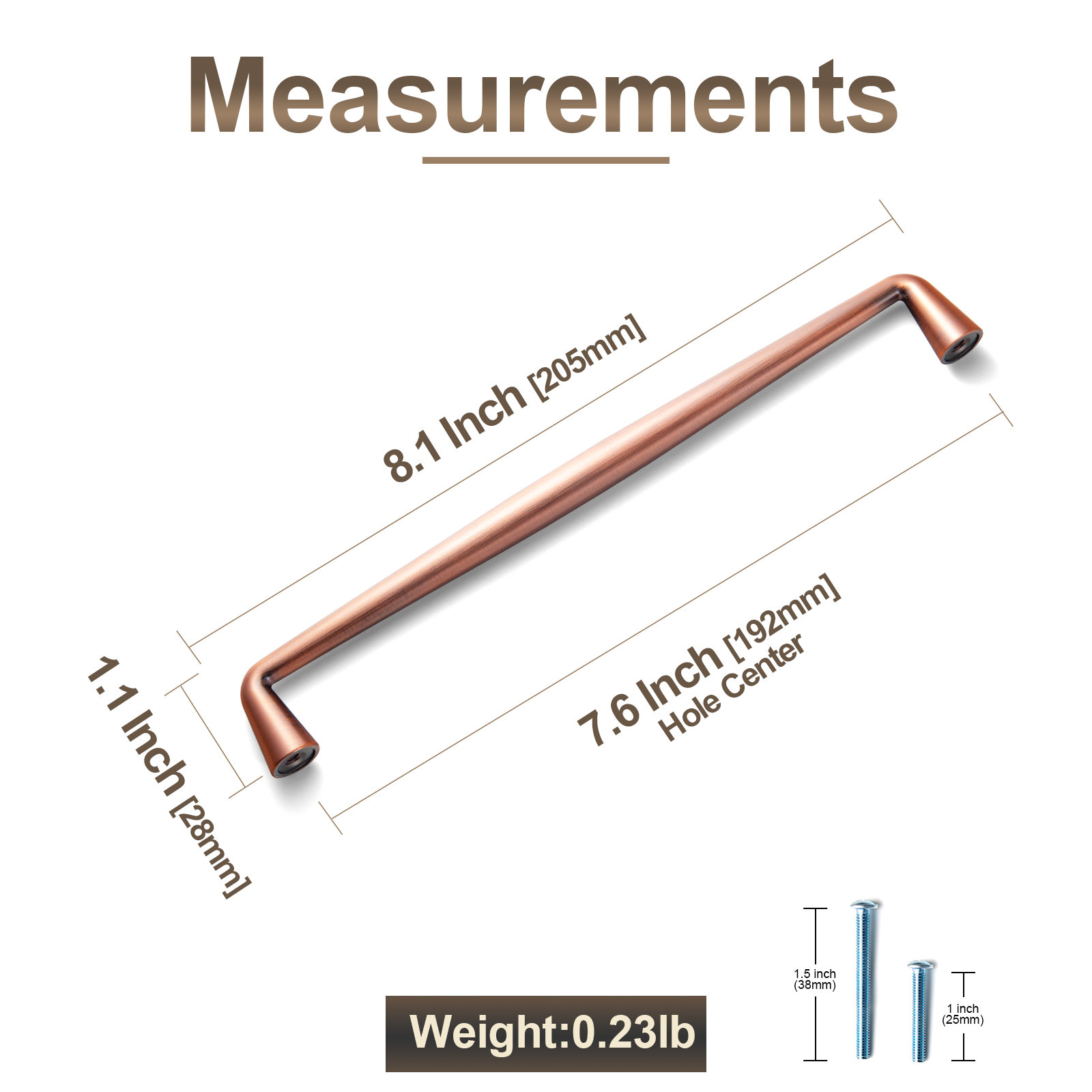 Center Bar Pull Multipack , Matte Brushed Copper, 7 9/16"