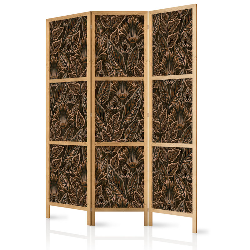 171cm H Solid Wood Folding Room Divider, 171cm H x 135cm W x 1.2cm D, Brown