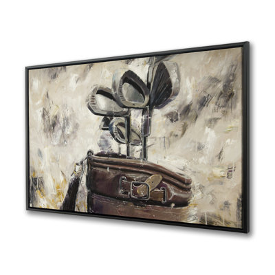 Vintage Sticks and Golf Bag - Framed Canvas Home Decor