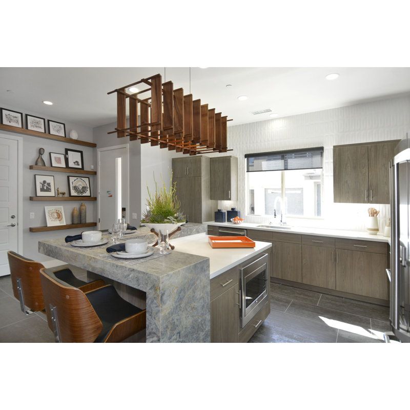 Arca 5 - Light LED Pendant, Brushed Aluminum/Dark Stained Walnut, 2700K (Warm)