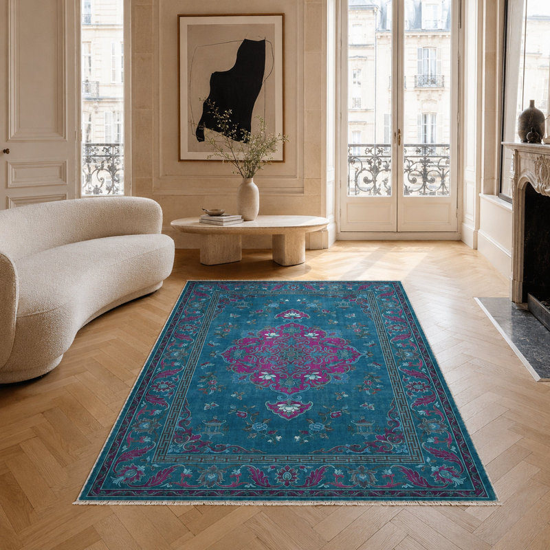 Floral Cotton and Chenille Flatweave Area Rug, 160 cm round