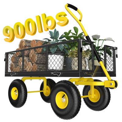Chariot de jardin robuste, capacité de 900 lb, côtés amovibles et pneus pneumatiques de 10 po