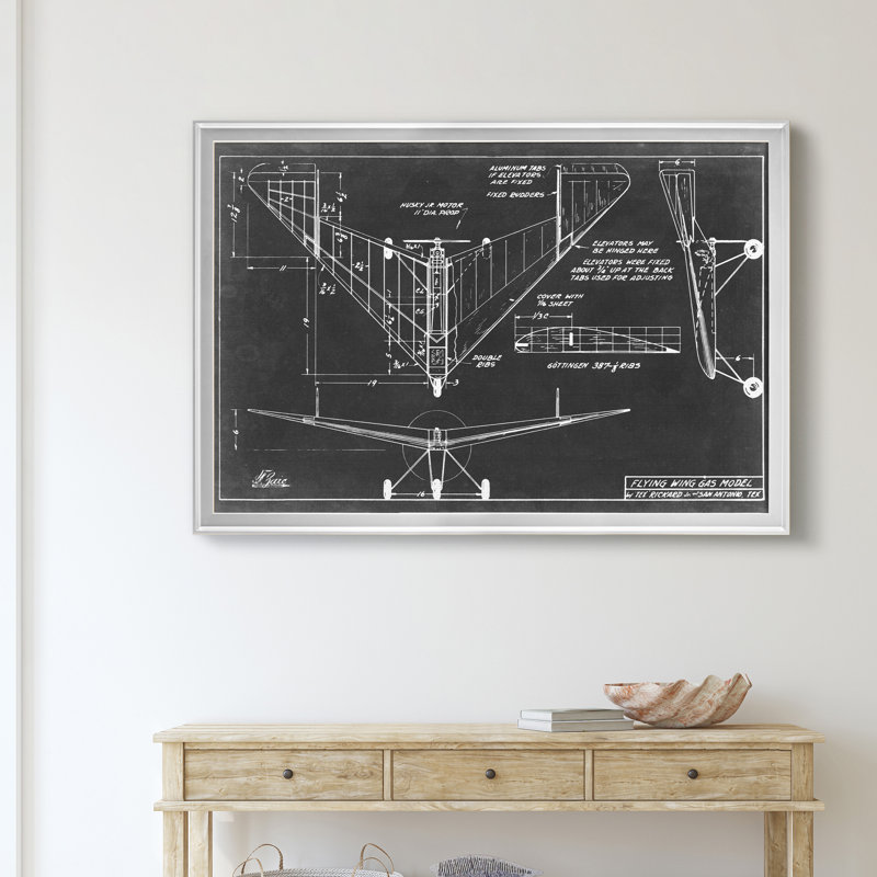 «Aeronautic Blueprint V» - Cadre photo, impression sur toile, H 22,5 po x l 30,5 po x P 1,5 po, Argent