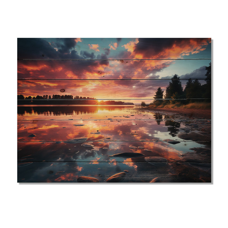 Horizon Sunset By The Lake I - lac sur bois, H 10 po x l 20 po x P 0,78 po