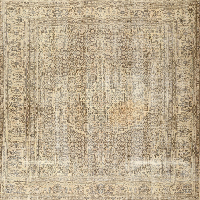 Tapis gris/beige traditionnel Kerem, Carré 3 pi