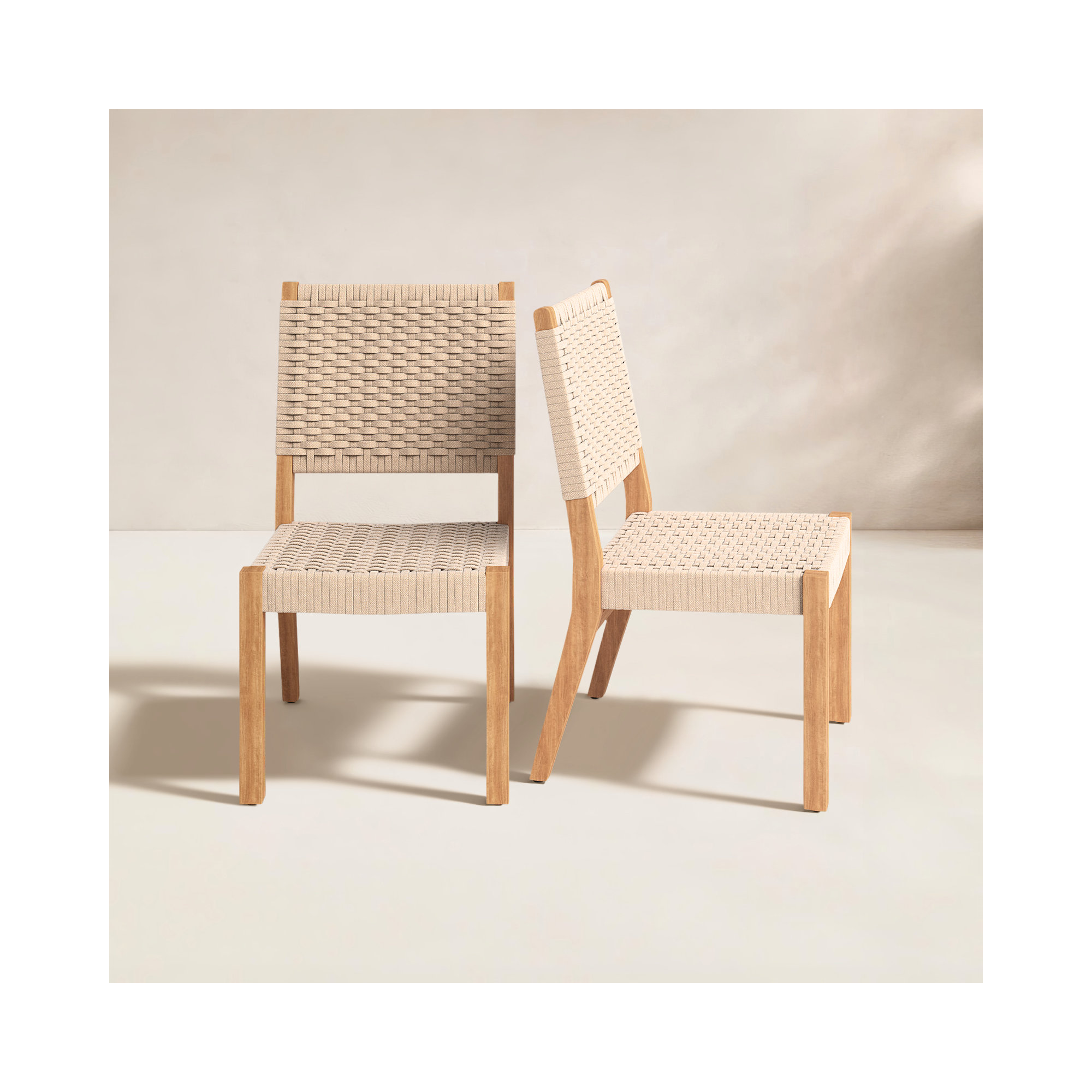 Seras Teak Wood Premium All-Weather Wicker Outdoor Dining Side Chair, Tan