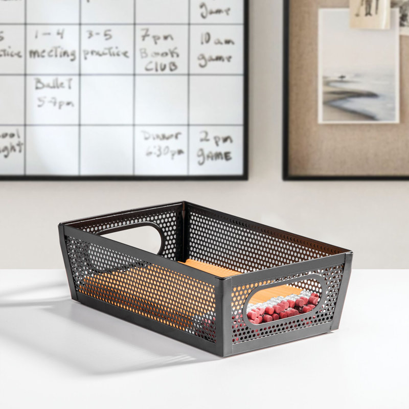 Perforated Metal Storage Bin with Handles for Kitchen and Pantry - Set of 2, Black