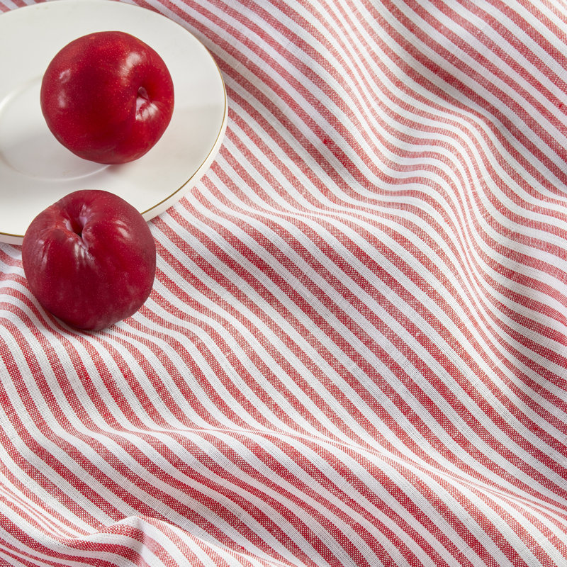 Red and White Striped Linen Rectangular Tablecloth 60 x 90 Inch