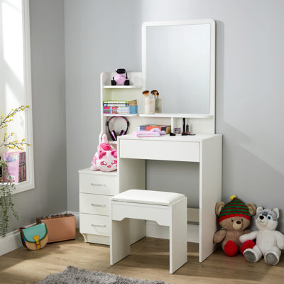 4-Drawer Dressing Table with Mirror & Stool Set
