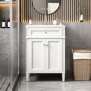 24" Bathroom Vanity with 2 Doors and Tip-Out Drawer, Bathroom Storage Cabinet with Sink, Soft-Closing Doors with Organizers