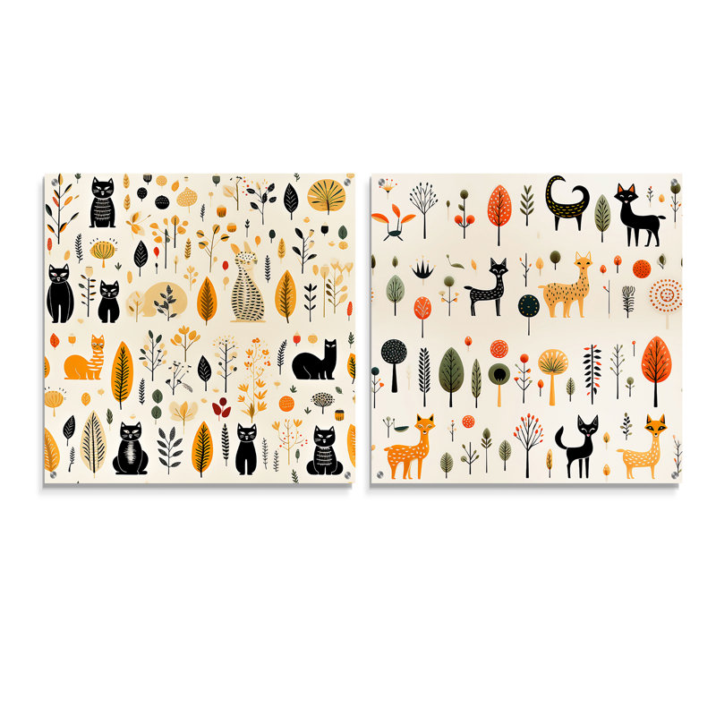 «Minimalist Forest Animal», ensemble de 2 verres muraux en acrylique, H 16 po x l 33 po