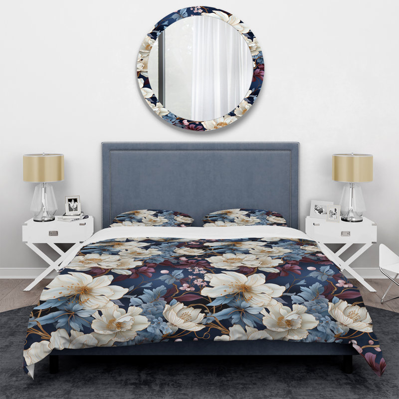 Ensemble de housse de couette Asian Blue Orchids, Housse de couette pour très grand lit et 2 très