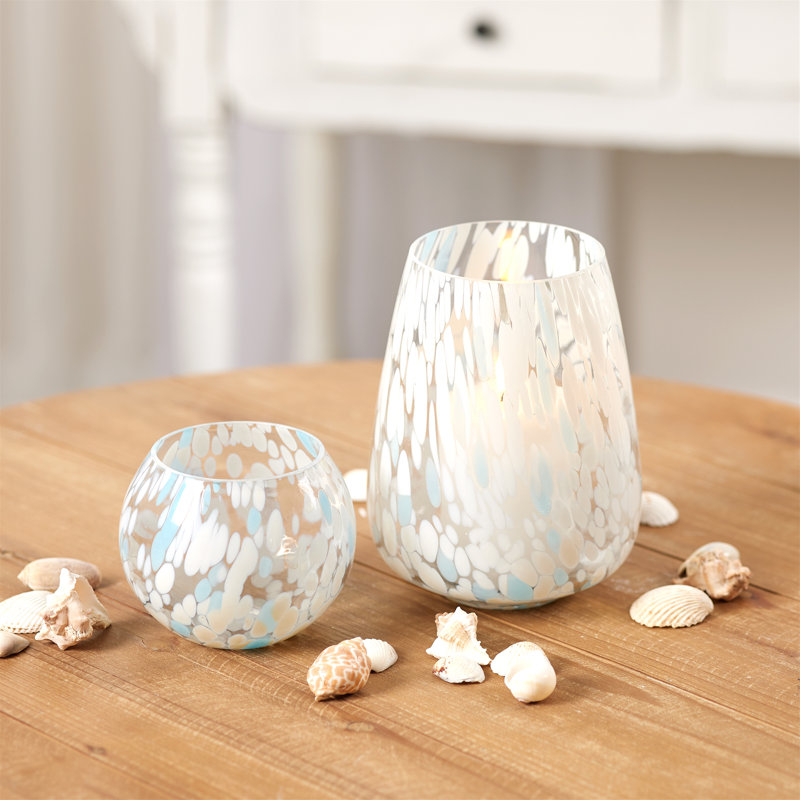 Painted Glass Candle Holder Vase, 7.5" H x 6" W x 6" D