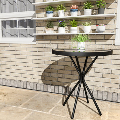 Outdoor Bistro Table, 24" Patio Table Steel Frame Tempered Glass Top, Dining Tables For Balcony Garden Poolside