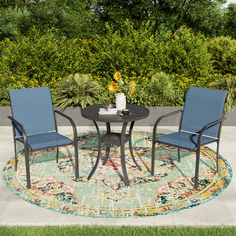 2 - Person Round Outdoor Dining Set, Blue/Black