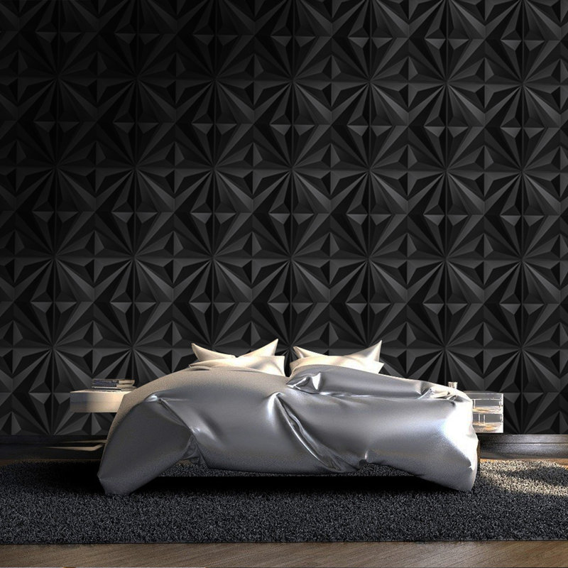 Panneau mural 3D 19,7 po x 19,7 po, panneau mural en PVC pour la maison et le bureau (paquet de 12), Noir