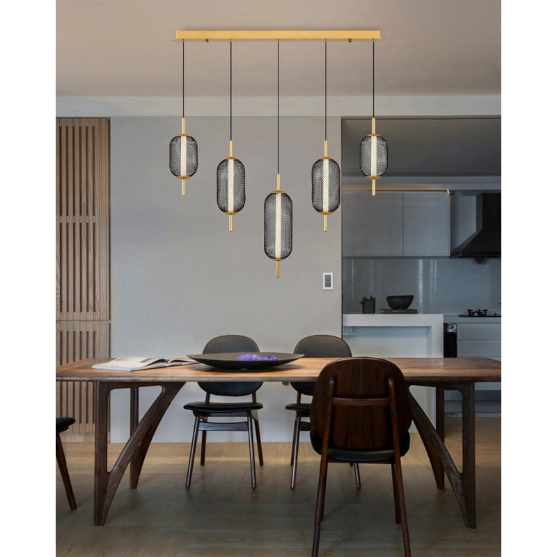 Elegant Gold Chandelier, Metal Body with Acrylic Cap, 32.3 x 4.3 x 4.7 inches | 1x 24W Integral LED, 2400 Lm, Warm White 3000K | Perfect for Dining Room & Living Spaces, Modern Design & Bright Illumination