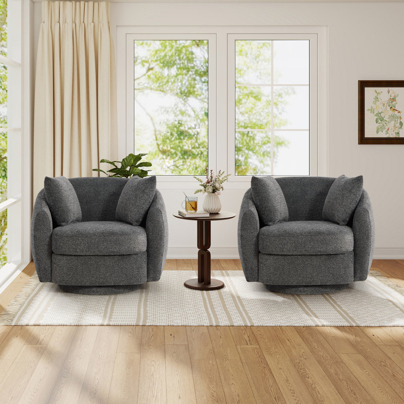 Fauteuil d'appoint pivotant moderne de 38 po de large avec rangement sous le siège et 2 coussins amovibles (ensemble de 2)