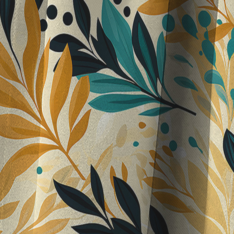 Botanique en beige et vert - Rideau floral - Rideau floral occultant en velours - 1 panneau, L 52 po x L 120 po