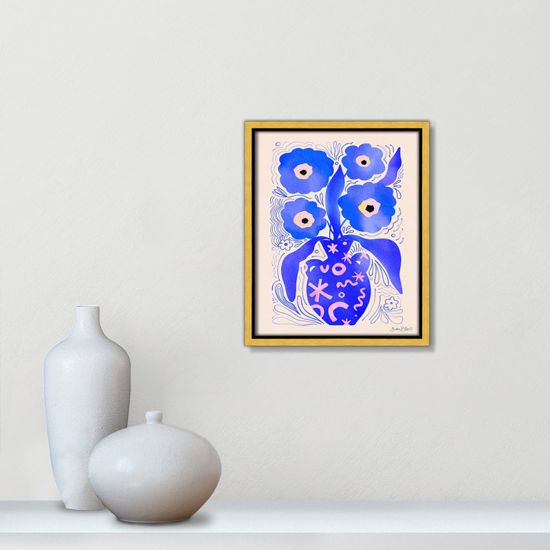 «Blue Flowers Matisse» par Bloom, Toile avec cadre, Flotteur doré, L 19,5 po x H 25,5 po