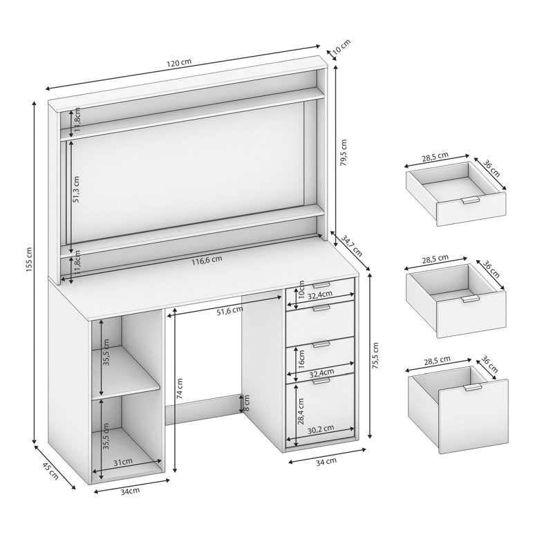 Lala Elegant 4-Drawer and 2-Niche Makeup Vanity Desk with Ample Storage and Mirror