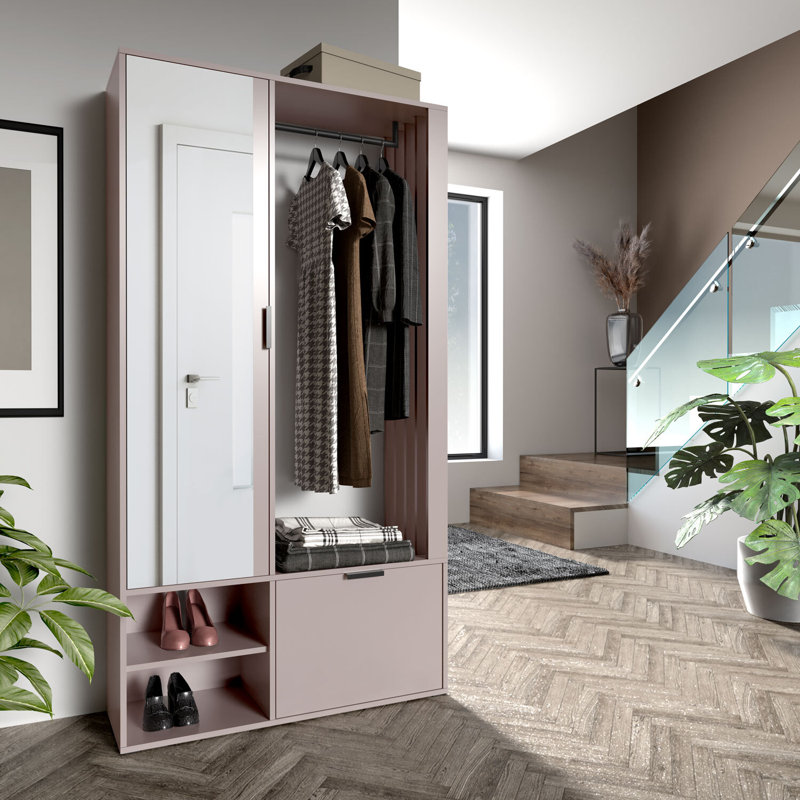 Entrance Wardrobe MELO Hall Tree 100cm Wide with Shoe Storage, Beige