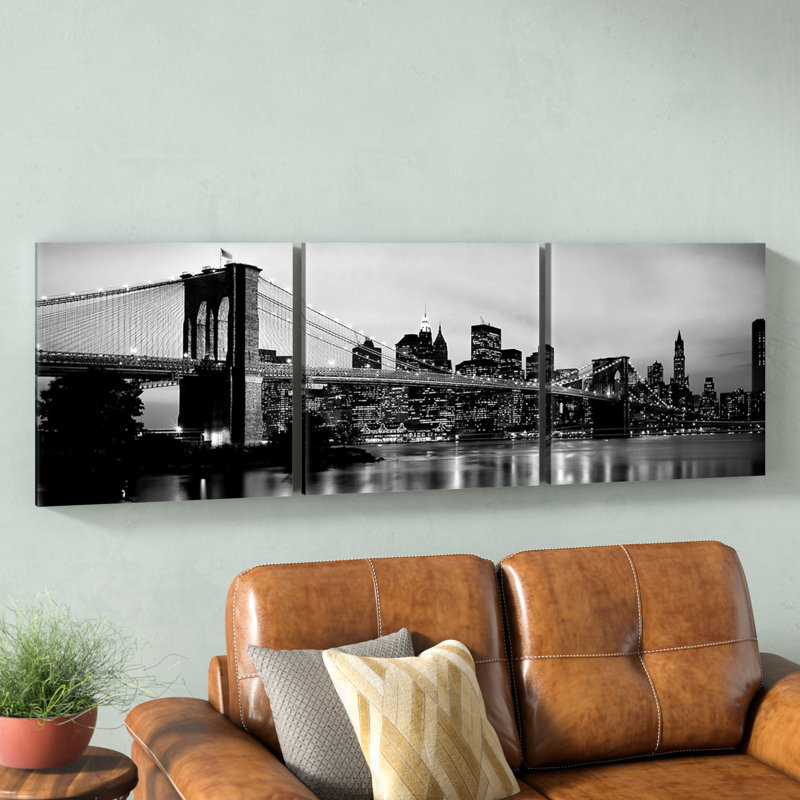 Brooklyn bridge, manhattan, ensemble de 3 reproductions de photos sur toiles tendues, H 16 po x l 48 po x P 1,5 po