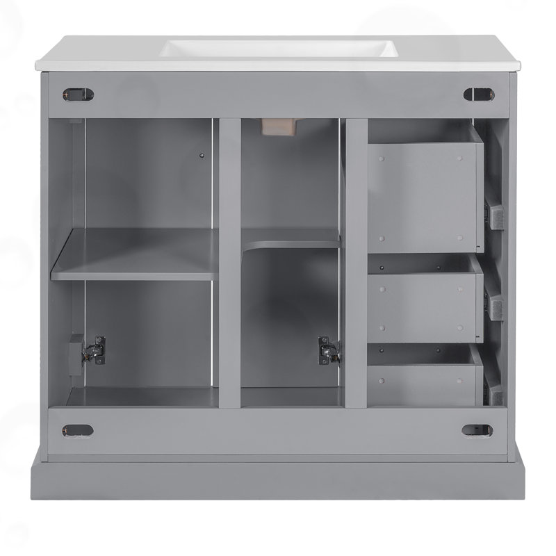 Meuble-lavabo avec tablette réglable et 3 tiroirs, Gris
