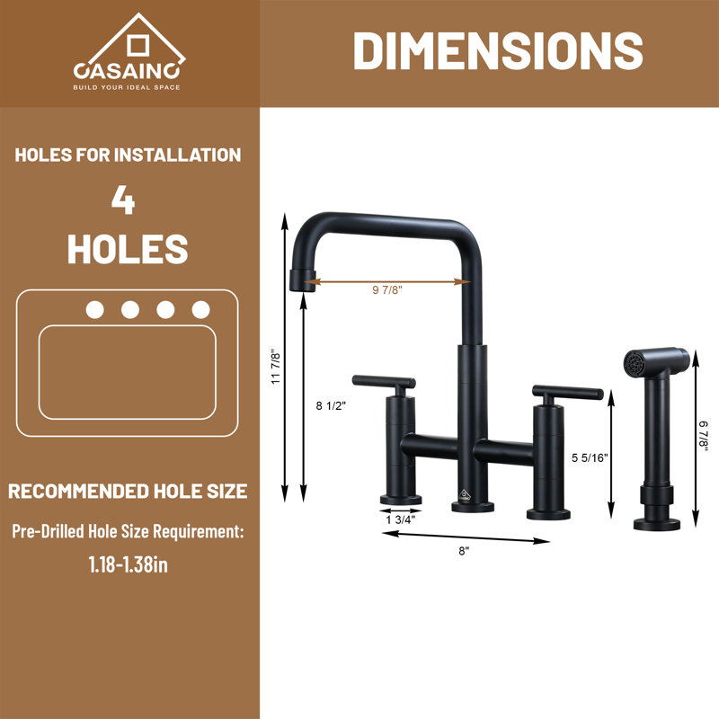 Robinet de cuisine élégant à 2 poignées avec douchette extractible, Noir