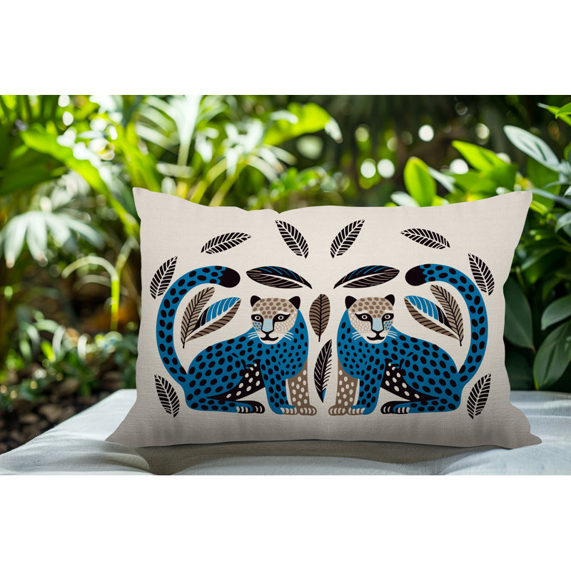 Coussin lombaire réversible Ayra Leopard, Rectangle H 14 po x l 20 po, Turquoise