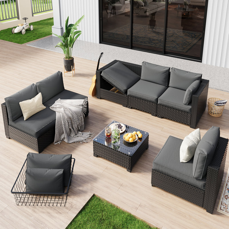𝗣𝗿𝗲- 𝗮𝘀𝘀𝗲𝗺𝗯𝗹𝗲𝗱 𝗖𝗵𝗮𝗶𝗿𝘀, 6-Person Rattan Patio Furniture Set Outdoor Sectional Conversation Sofa Group With Waterproof Patio Furniture Cover