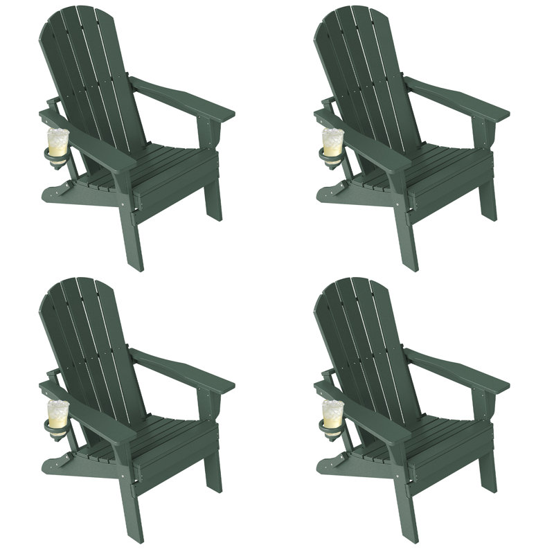 HDPE Folding Adirondack Chair with Cup Holder,  Green, Green