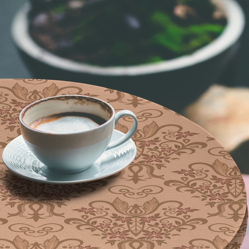 House of Hampton® Autumn Damask Fitted Round Tablecloth Almond and Pale Caramel, 64.17" Round