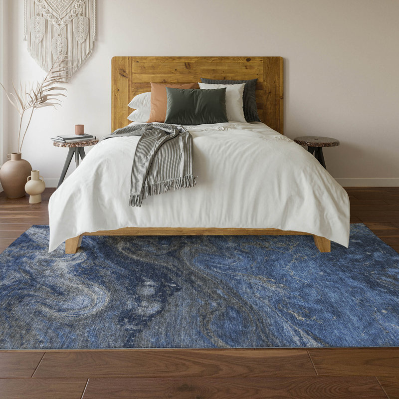 Tapis bleu Cerrito AMF599 lavable à la machine de qualité supérieure, Rectangulaire 8 pi x 10 pi