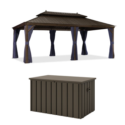 Purple Leaf 12' X 20' Hardtop Gazebo Canopy For Patio Deck Backyard Heavy Duty Outside Sunshade With Deck Box,Netting And Curtains Outdoor Permanent Metal Pavilion